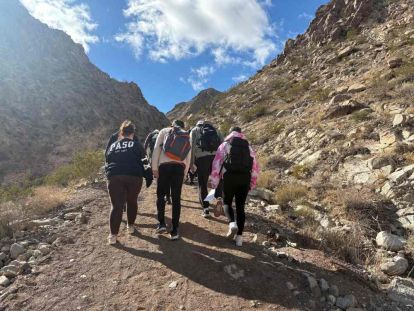 A group of students hiking.